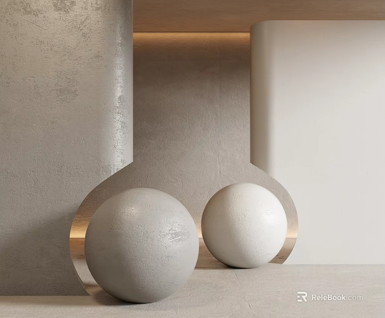 Modern White Spherical Floor Lamp With Gold Frame In Minimalist Interior 3d model