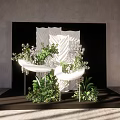 Elegant White Decorative Structure With Green Plants On Black Display Stand 3d model