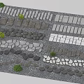 Different Types of Stone Pavers and Cobblestones in Various Patterns with Small Plants