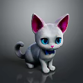 Cute White Fur Kitten Game Character With Pink Ears Blue Eyes And Blue Bow Tie