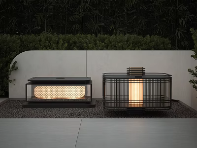 Modern Outdoor Lights With Metal Frame And Grid Design Emitting Warm Glow 3d model