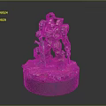 Game Movie Character Sci Fi Mecha Warrior In Metallic Armor With Weapons On Rocky Flaming Base