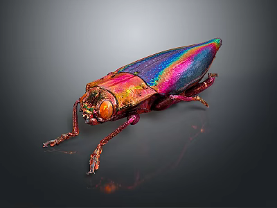 Colorful Iridescent Beetle With Shiny Metallic Body And Red Eyes 3d model