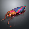 Colorful Iridescent Beetle With Shiny Metallic Body And Red Eyes