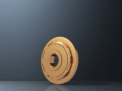 Golden Circular Commercial Equipment Mechanical Component Featuring Industrial Structure Design 3d model