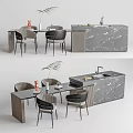 Modern Dining Table Set With Marble Island Countertop Chairs And Decorative Elements 3d model