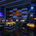 Modern KTV Room With Black Leather Sofas Union Jack Pillows Disco Ball And TV