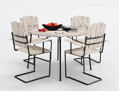 Industrial LOFT dining table and chair combination shabby dining table and chair decoration combination 3d model