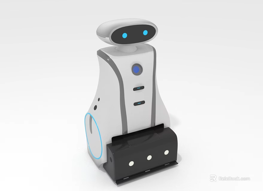 Modern White and Gray Robot With Blue Eyes And Interactive Design Features 3d model