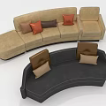 Curved Sectional Sofa in Light Brown and Dark Gray with Decorative Cushions
