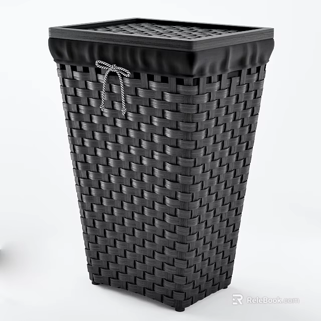 Black Woven Storage Basket With Lid And Bow Decoration For Home Organization 3d model 