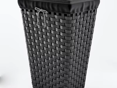 Black Woven Storage Basket With Lid And Bow Decoration For Home Organization 3d model