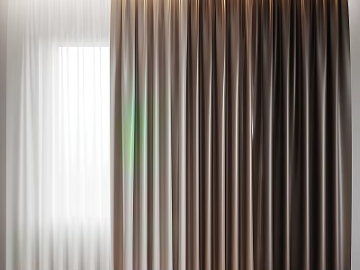 Elegant Home Window Curtains With White Sheer And Brown Thick Panels For Light Control 3d model