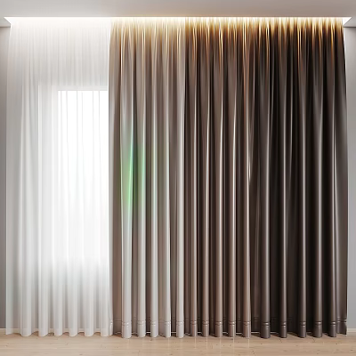 Elegant Home Window Curtains With White Sheer And Brown Thick Panels For Light Control 3d model