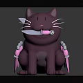 Cute Purple Cartoon Cat Doll Holding Small Knife With Decorative Wings