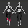 Models in Black Sports Bras and Black Leggings with Pink Accents Front and Back Views 3d model