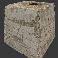 Ancient Weathered Stone Block With Rustic Surface And Top Metal Ring 3d model