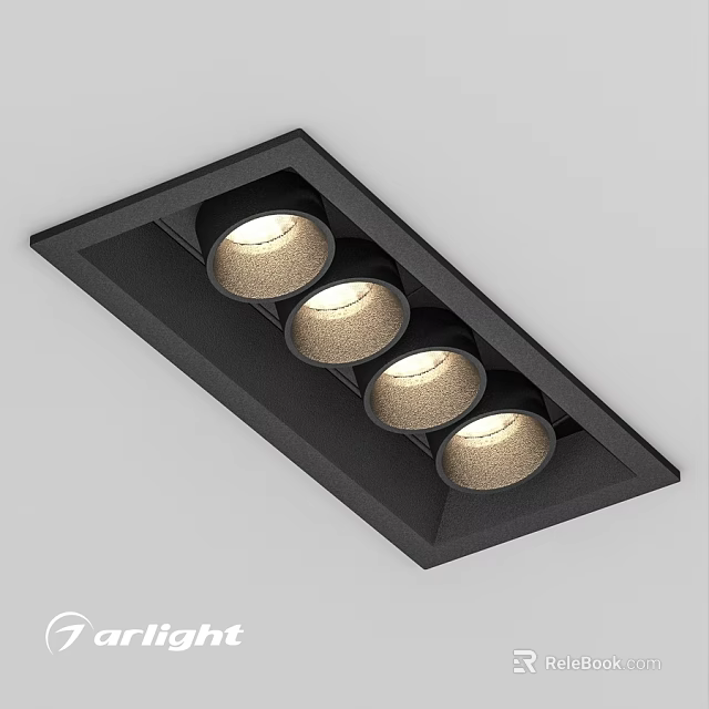 Black Square Recessed Spotlights With Four Bulbs For Modern Indoor Lighting 3d model 