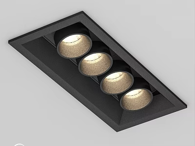 Black Square Recessed Spotlights With Four Bulbs For Modern Indoor Lighting 3d model
