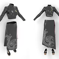 Traditional Chinese Black Clothing Set With Dragon Embroidery Stand Collar And Gold Buttons