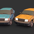 Two Blue and Yellow Vintage Cars with Classic Design and Retro Look