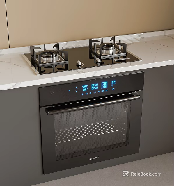 Modern Kitchen Appliances With Gas Stove Oven And Digital Display On Marble Countertop 3d model 