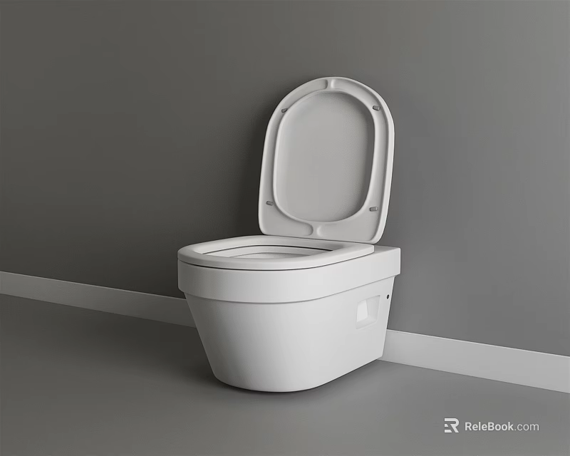 Modern White Toilet with Open Lid and Clean Lines Against Gray Wall Interior 3d model 