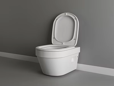 Modern White Toilet with Open Lid and Clean Lines Against Gray Wall Interior 3d model