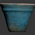 Vintage Blue Ceramic Flower Pot As Garden Ornament With Distressed Finish