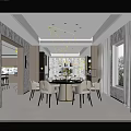 Modern Elegant Restaurant Interior With Round Table White Chairs Pendant Lights Open Design Window View 3d model