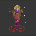 Purple Hair Character With Glasses Pink Sweater Red Wings Boxing Gloves On Pentagram Stars