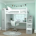 Kids Room with Light Green Walls White Loft Bed Desk Chair Globe and Photo String