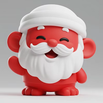Cute Red Santa Doll With White Beard And Smiling Face Waving Hand 3d model