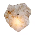 Unique Shaped Natural Stone Wall Lamp With Textured Surface And Warm Light Glow