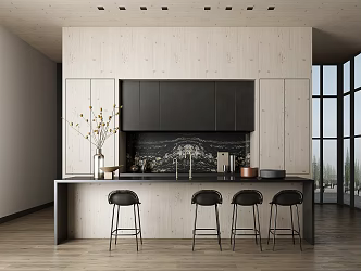 Modern Kitchen Restaurant Island Bar Chair Bar 3d model