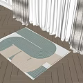 Square Rug With Green Curved Stripes And Beige Base In Sunlit Room With Wooden Floor
