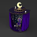 Mystical Zodiac Themed Structure With Purple Curtains Moon Stars And Ornate Chair