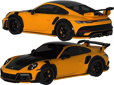 Yellow Sports Car With Black Roof Spoiler And Sporty Exterior Design Details 3d model