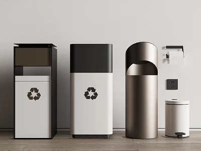 Modern Trash Bins With Recycling Symbols Various Styles And Sleek Designs For Home 3d model