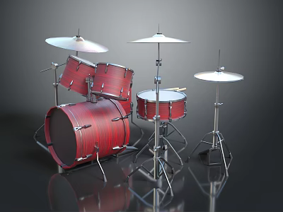 Professional Red Complete Drum Set With Multiple Drums Cymbals And Stainless Steel Hardware 3d model