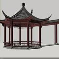 Traditional Chinese Pavilion With Curved Eaves Red Pillars And Tiled Roof