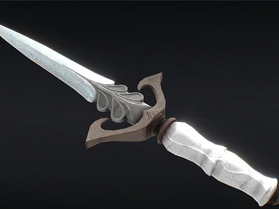 Decorative Medieval Sword With Silver Engraved Blade Feathered Hilt Guard And White Wrapped Handle 3d model