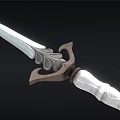 Decorative Medieval Sword With Silver Engraved Blade Feathered Hilt Guard And White Wrapped Handle