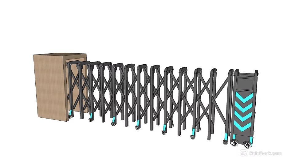 Black Retractable Gate With Blue Accents And Adjacent Cardboard Box 3d model 