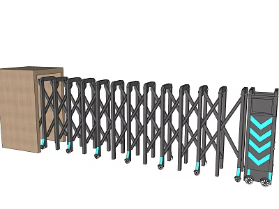 Black Retractable Gate With Blue Accents And Adjacent Cardboard Box 3d model