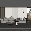 Modern Living Room With Beige Sofa Brown Armchair Round Coffee Table And Green Plant