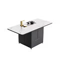 Modern Minimalist Tea Table With Marble Texture Top And Black Cabinet Base 3d model