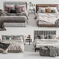 Various Double Bed Designs With Upholstered Headboards Pillows Blankets And Nightstands 3d model