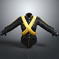 Black Leather Military Style Jacket With Golden Sash Buttons And Epaulets