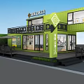 Green Commercial Two Story Container Building Exterior Design With Balcony And Glass Windows
